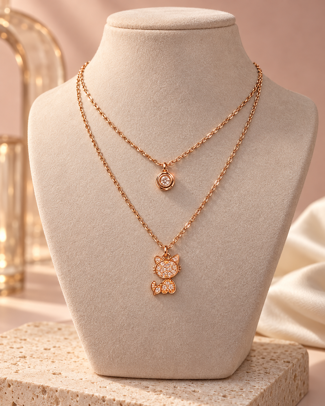 Kitty Solitaire Layered Necklace