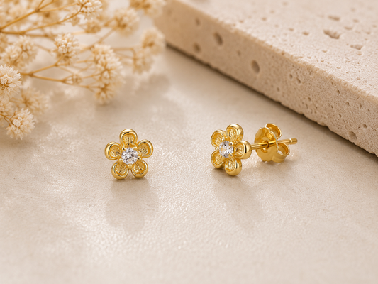 Ziya Golden Flower Stud Earrings