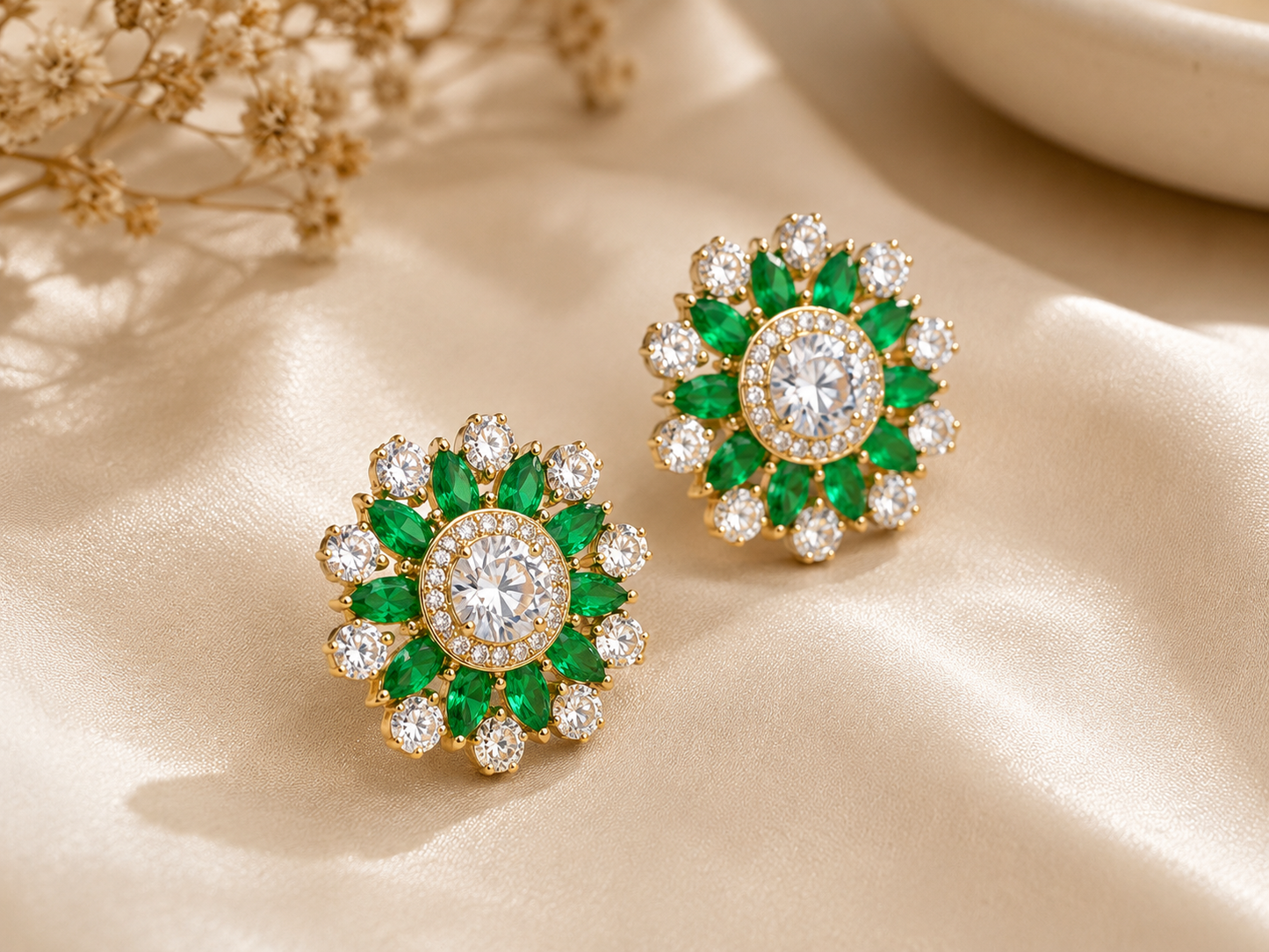 Emerald Bloom American Diamond Studs