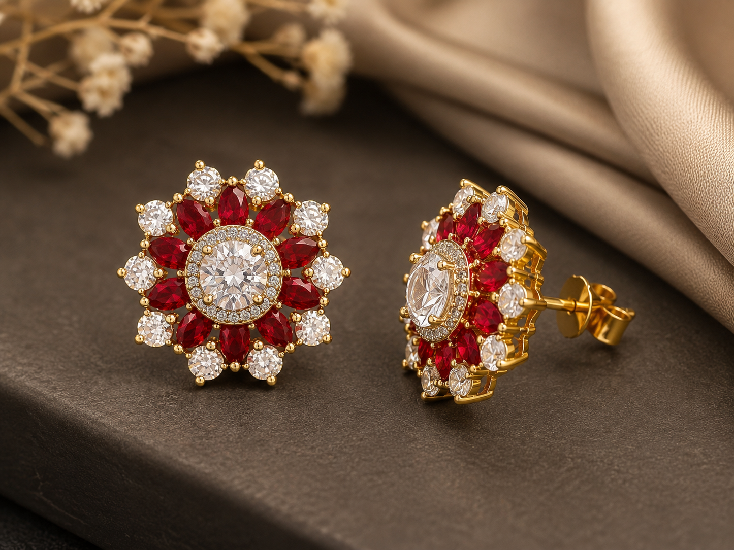Ruby Bloom American Diamond Studs