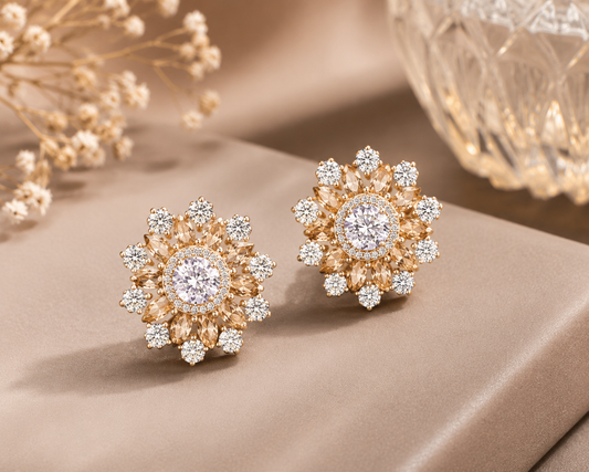 Champagne Bloom American Diamond Studs
