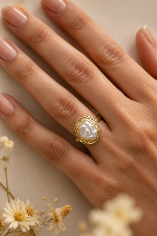 Baroque Pearl Halo Ring