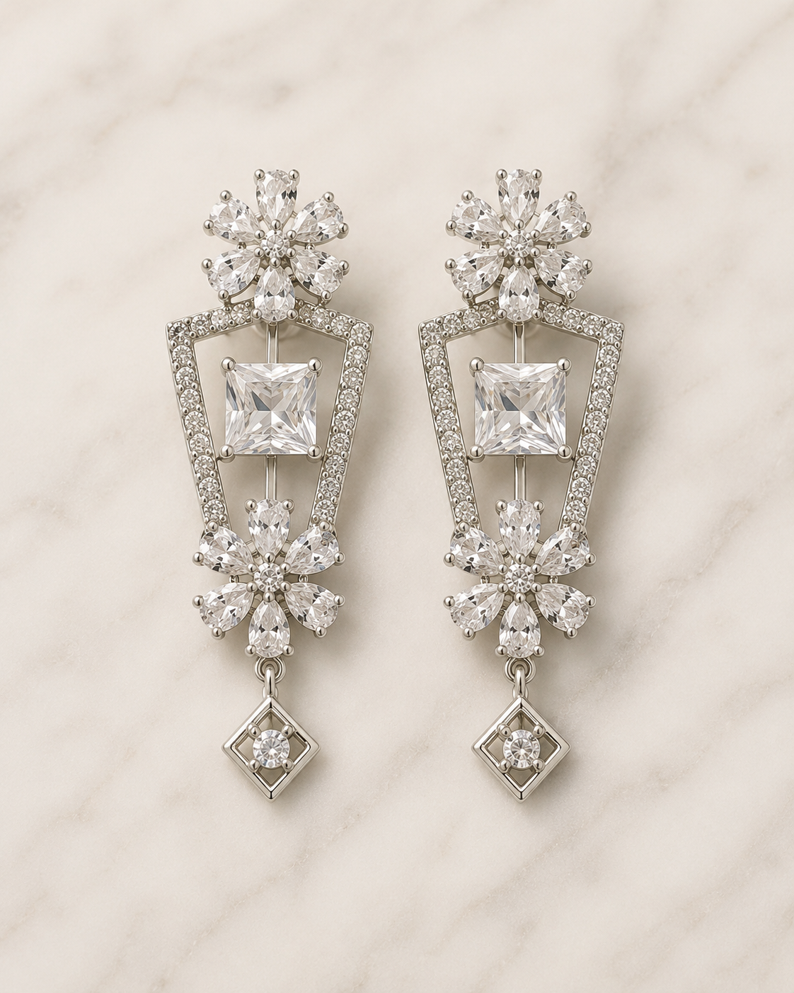 Silver Blossom Drop Earrings