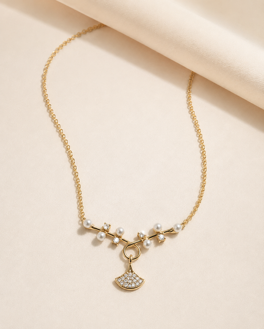 Aurelia Pearl Fan Pendant Necklace