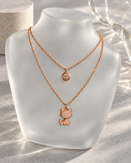 Kitty Solitaire Layered Necklace