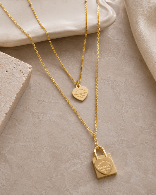 Golden Lock Heart Layered Necklace