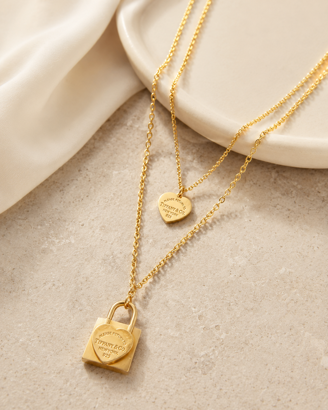Golden Lock Heart Layered Necklace