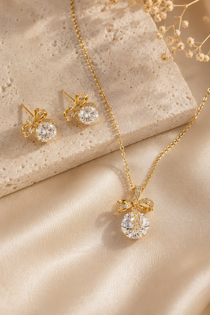 Golden Bow Solitaire Jewellery Set