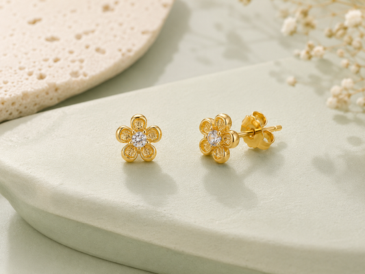 Ziya Golden Flower Stud Earrings