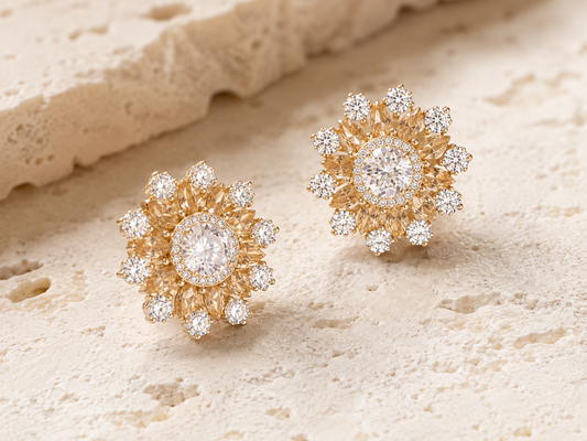 Champagne Bloom American Diamond Studs
