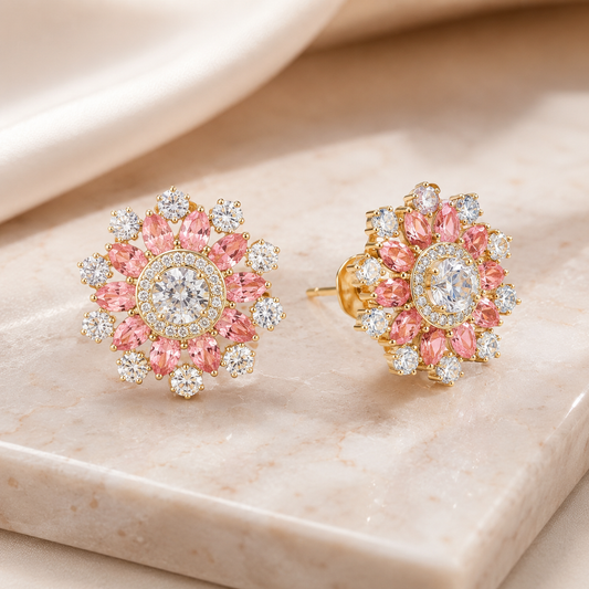 Pink Bloom American Diamond Studs