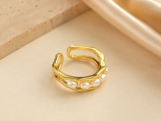 Golden Tide Pearl Ring