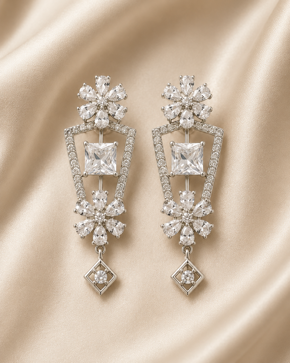 Silver Blossom Drop Earrings