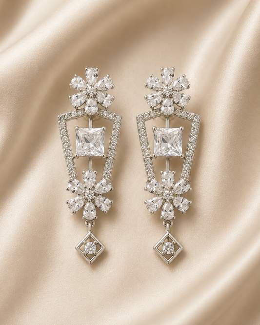 Silver Blossom Drop Earrings
