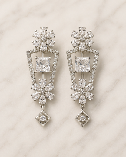 Silver Blossom Drop Earrings