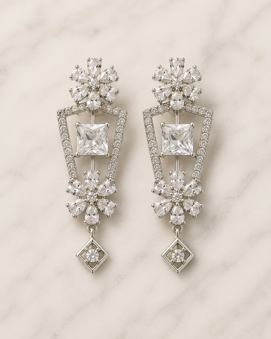 Silver Blossom Drop Earrings