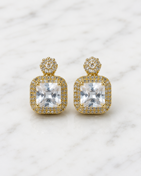 Royal Square Solitaire Earrings