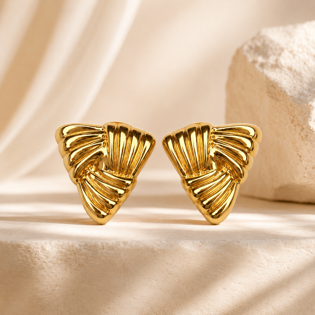 Golden Fan Stud Earrings