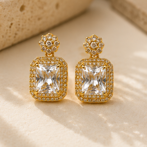 Royal Square Solitaire Earrings