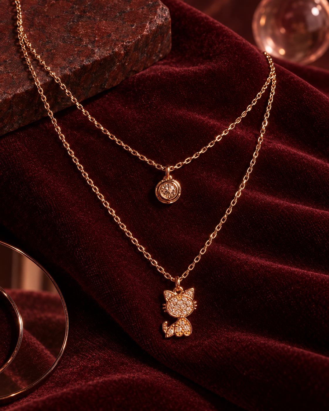 Kitty Solitaire Layered Necklace