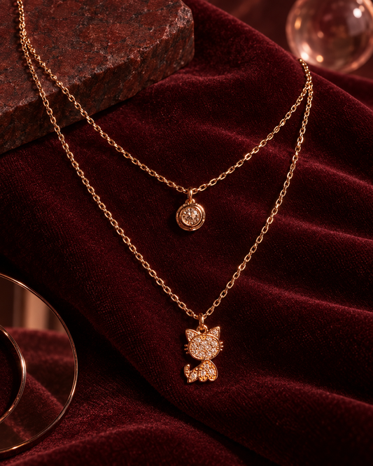Kitty Solitaire Layered Necklace
