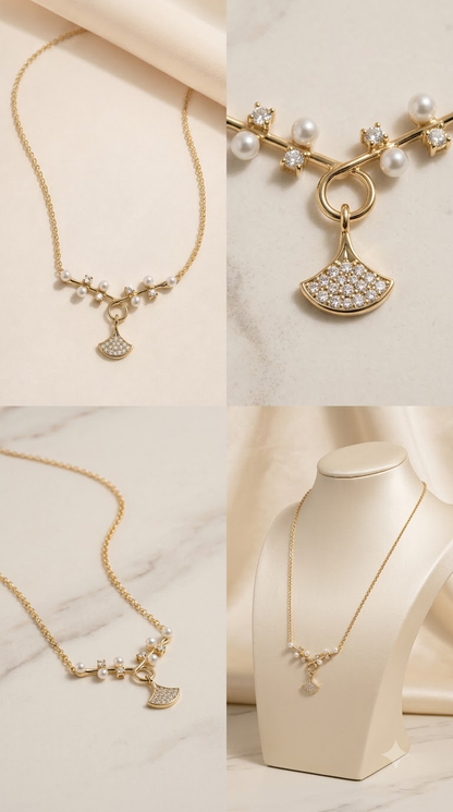 Aurelia Pearl Fan Pendant Necklace